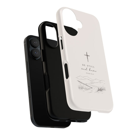 Be Still And Know Phone - Line Art Case | Psalm 46:10 Phone Case (Cream)