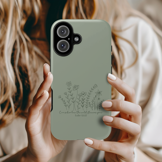 Consider the Wildflowers - Line Art | Luke 12:27 (Sage Green)