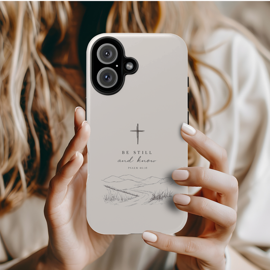 Be Still And Know Phone - Line Art Case | Psalm 46:10 Phone Case (Cream)