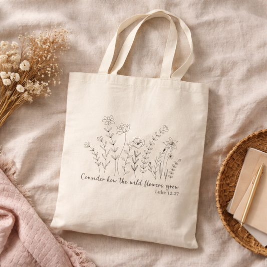 CONSIDER THE WILD FLOWERS TOTE